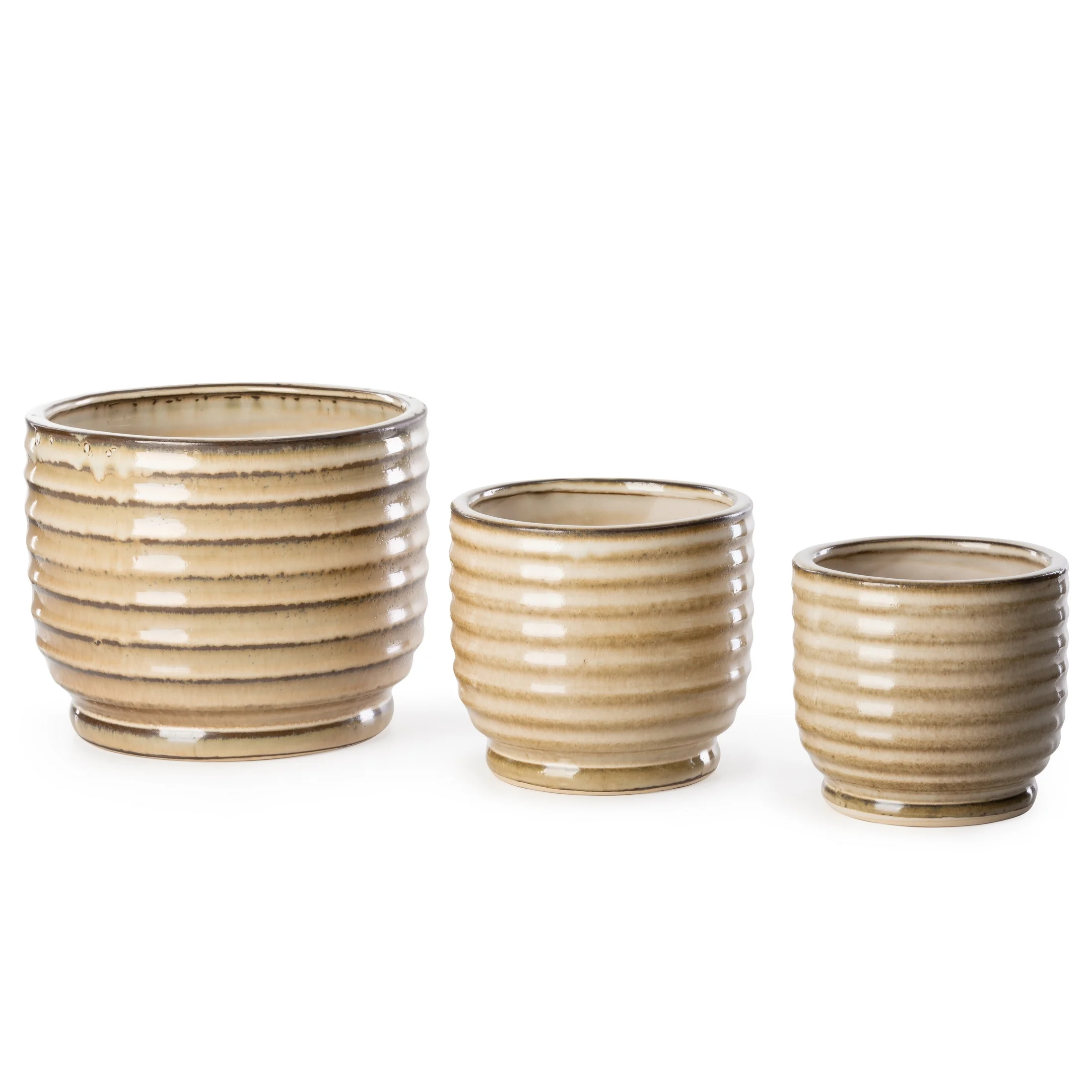 Osłonka ceramiczna jasnobrązowa z poziomymi prążkami średnica 12x11 cm BENA