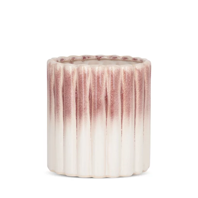 Osłonka ceramiczna na donicę kremowo-różowa z efektem ombre średnica 15x15 cm EVITA