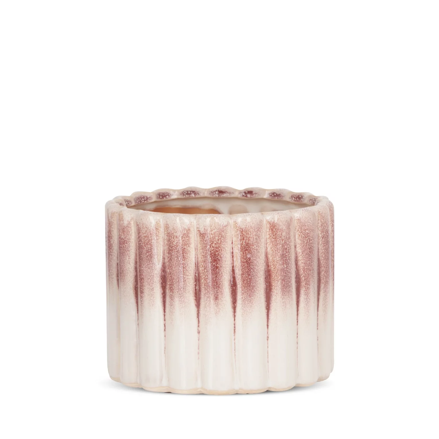 Osłonka ceramiczna na donicę  kremowo-różowa z efektem ombre średnica 14x11 cm EVITA