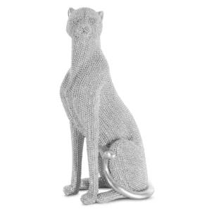 Figurka pantera srebrna o drobnym strukturalnym wzorze 12x8x23 cm ELDO