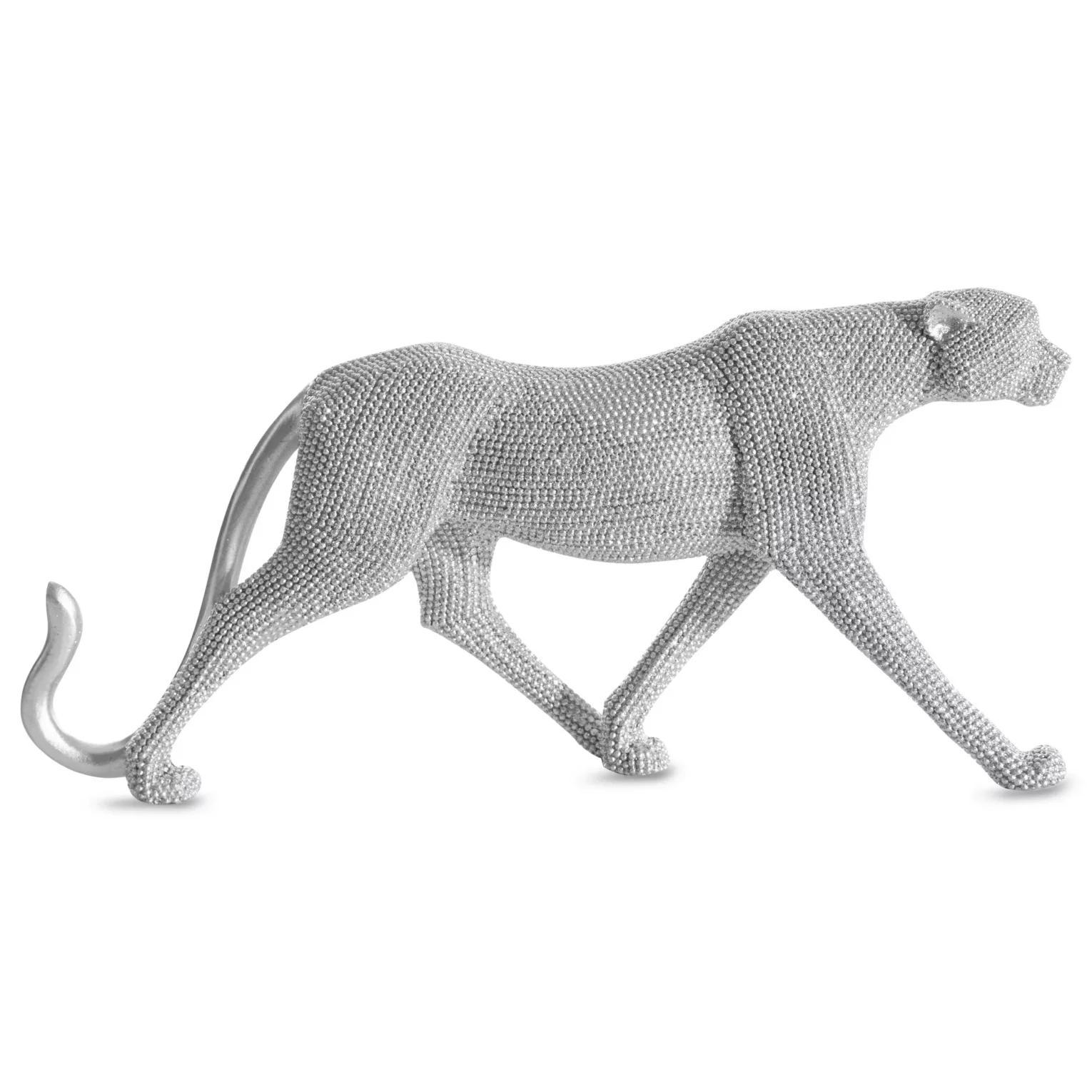 Figurka pantera srebrna o drobnym strukturalnym wzorze 31x6x15 cm ELDO