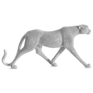 Figurka pantera srebrna o drobnym strukturalnym wzorze 31x6x15 cm ELDO