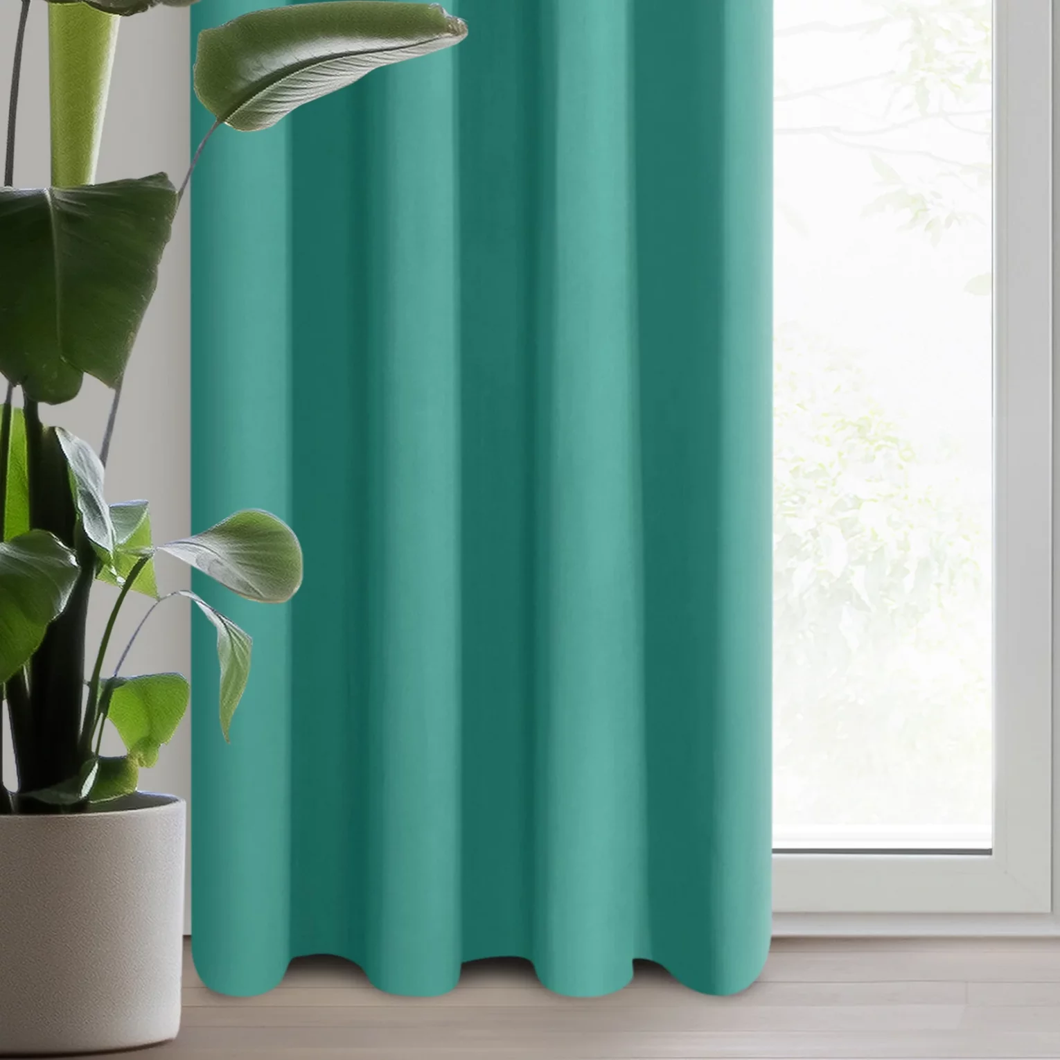 Zasłona turkusowa gładkiej tkaniny zaciemniającej typu - BLACKOUT 135x250 cm przelotka - PARISA - Design 91