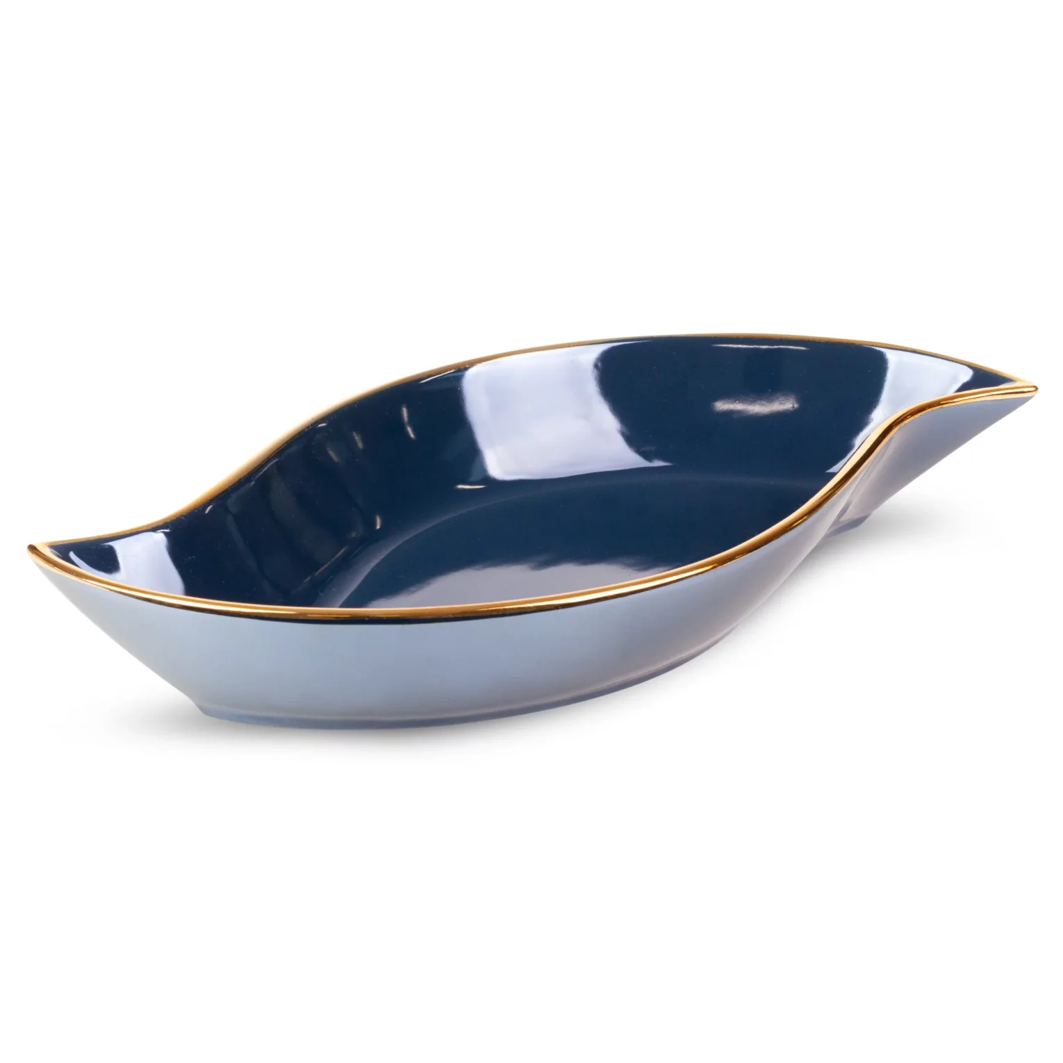 Patera ceramiczna dekoracyjna granatowa o lśniącej powierzchni ze złotym detalem 36x19x6 cm AMORA