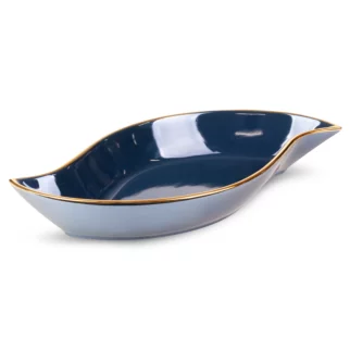 Patera ceramiczna dekoracyjna granatowa o lśniącej powierzchni ze złotym detalem 36x19x6 cm AMORA