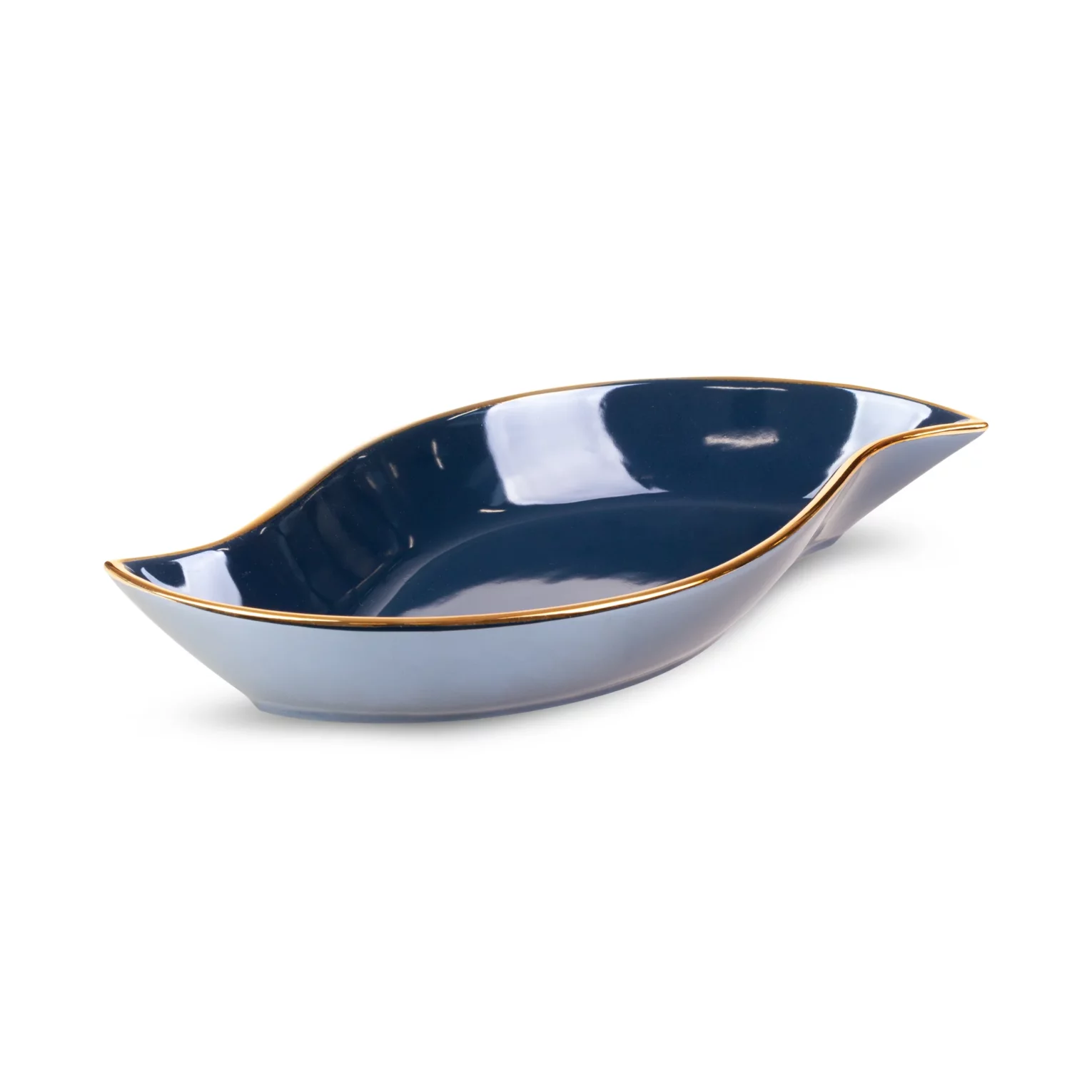 Patera ceramiczna dekoracyjna granatowa o lśniącej powierzchni ze złotym detalem 31x17x5 cm AMORA