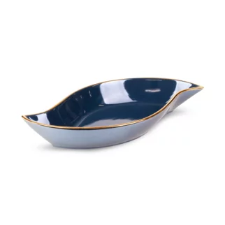 Patera ceramiczna dekoracyjna granatowa o lśniącej powierzchni ze złotym detalem 31x17x5 cm AMORA