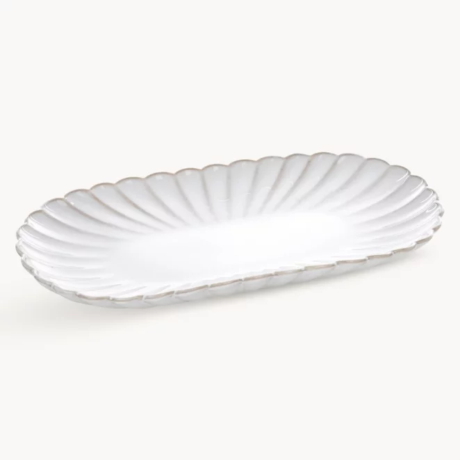 Patera ceramiczna dekoracyjna kremowo-beżowa z przecieranym wzorem w stylu eko 31x16x3 cm AVRIL