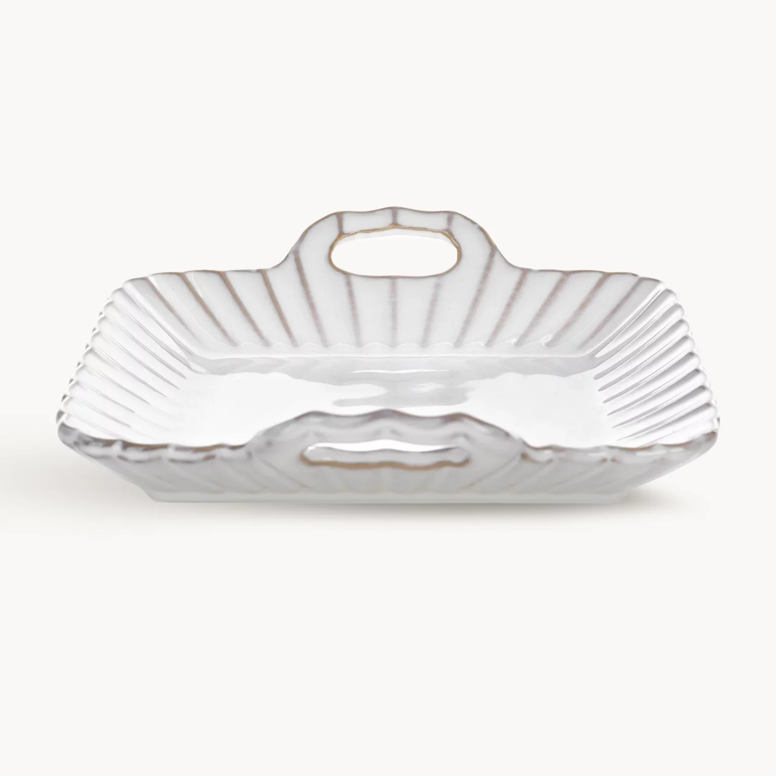 Patera ceramiczna dekoracyjna kremowo-beżowa  z praktycznymi uchwytami w stylu eko 20x19x5 cm AVRIL