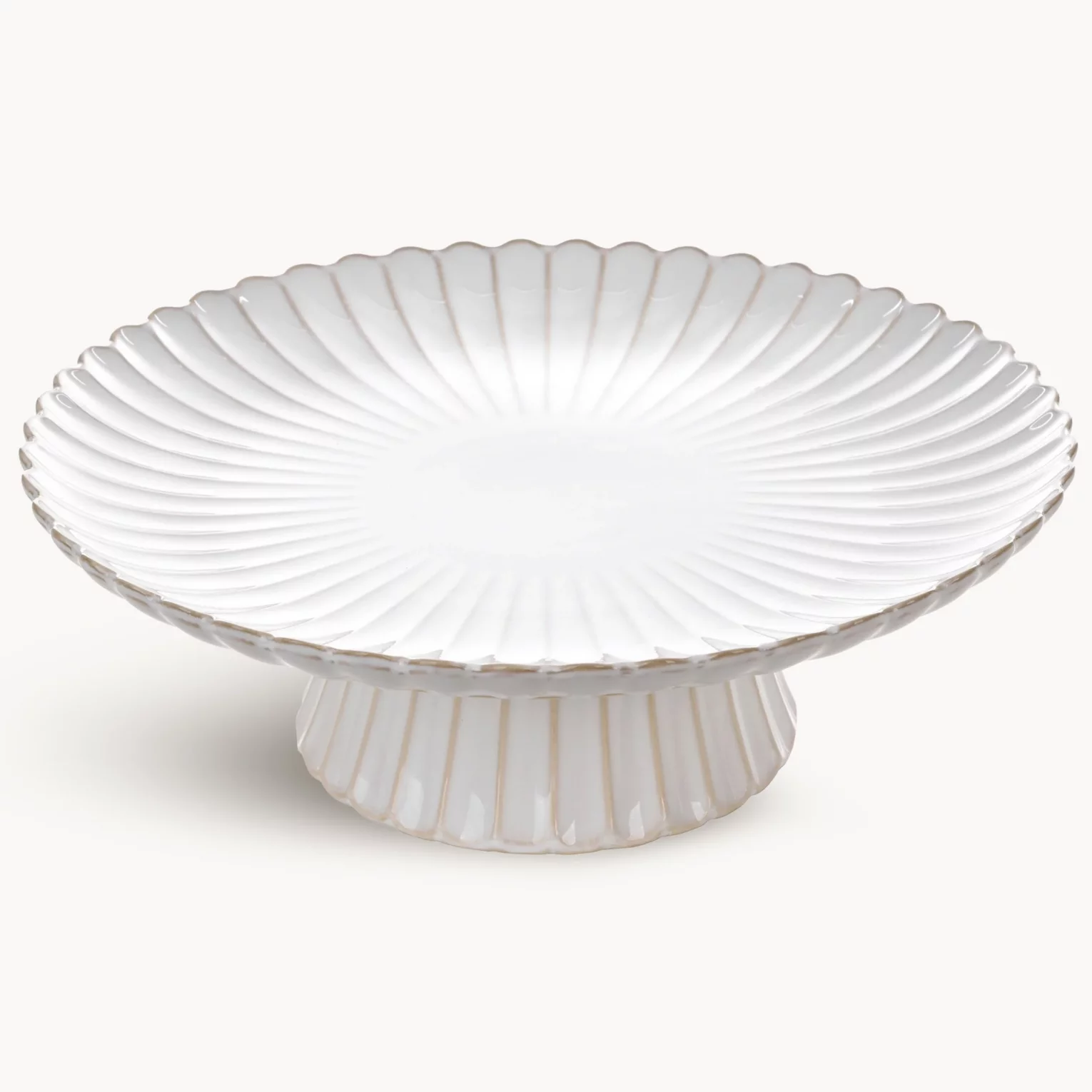 Patera ceramiczna dekoracyjna kremowo-beżowa z przecieranym wzorem w stylu eko średnica 34x11 cm AVRIL