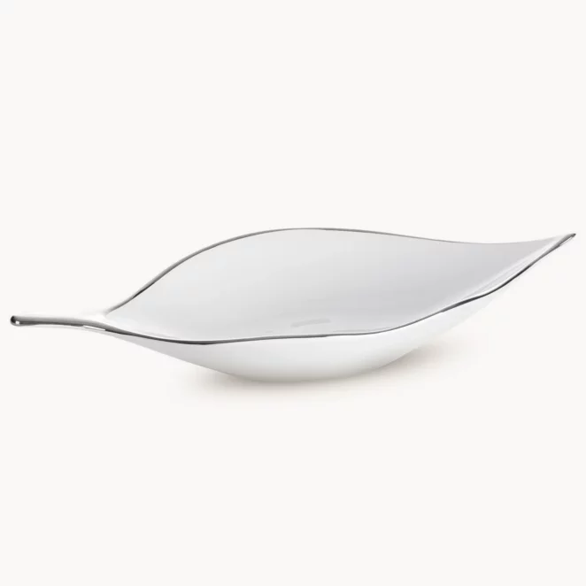 Patera ceramiczna biało-srebrna w kształcie liścia 18x40x7 cm ABBI