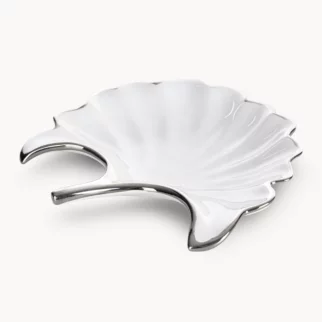Patera ceramiczna biało-srebrna  w kształcie liścia 21x20x4 cm ABBI