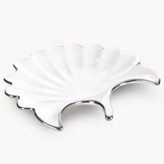 Patera ceramiczna biało-srebrna  w kształcie liścia 25x25x4 cm ABBI