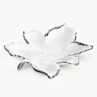 Patera ceramiczna biało-srebrna  w kształcie liścia 28x30x5 cm ABBI