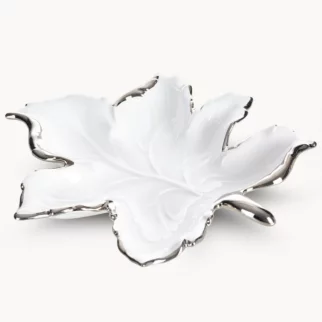Patera ceramiczna biało-srebrna  w kształcie liścia 33x35x6 cm ABBI