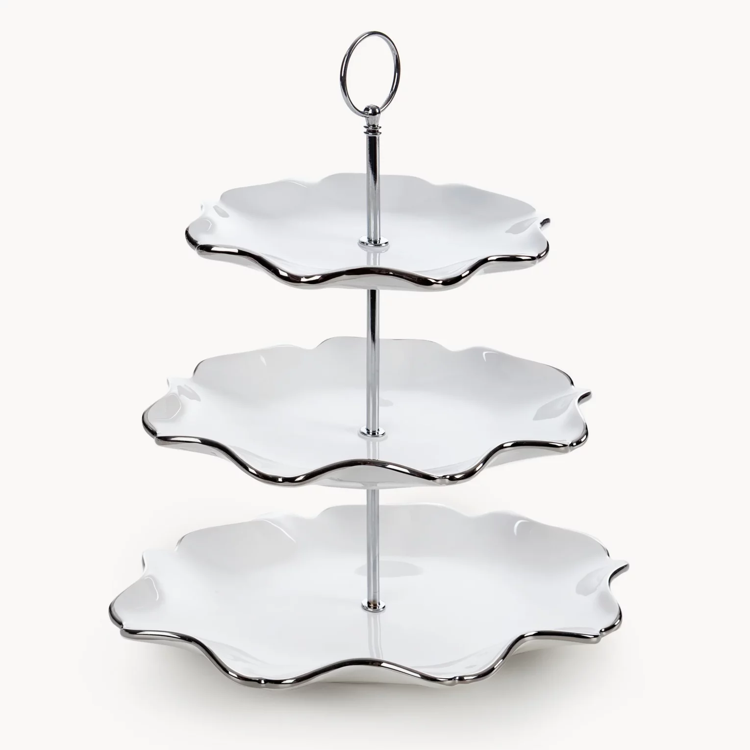 Patera ceramiczna dekoracyjna biało-srebrna trzypiętrowa  30x21x54 cm AUREN