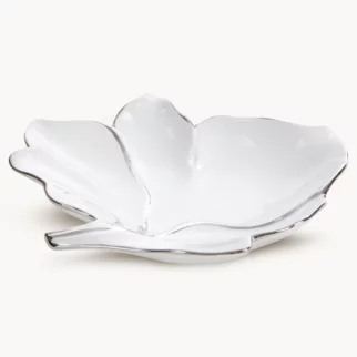 Patera ceramiczna dekoracyjna biało-srebrna w kształcie liścia 30x28x6 cm NERIS 02