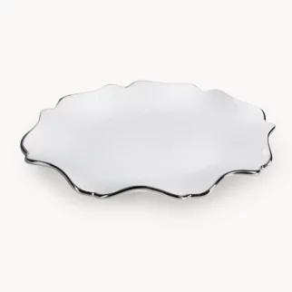 Patera ceramiczna dekoracyjna biało-srebrna  z falującymi brzegami 25x18x3 cm AUREN 2