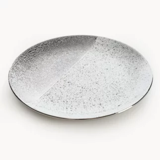 Patera ceramiczna dekoracyjna biało-srebrna  zdobiona imitacją granitu średnica 31x4 cm MILO