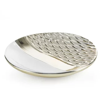 Patera ceramiczna dekoracyjna biało-szampańska  zdobiona wytłaczanym wzorem średnica 29x4 cm DOLY