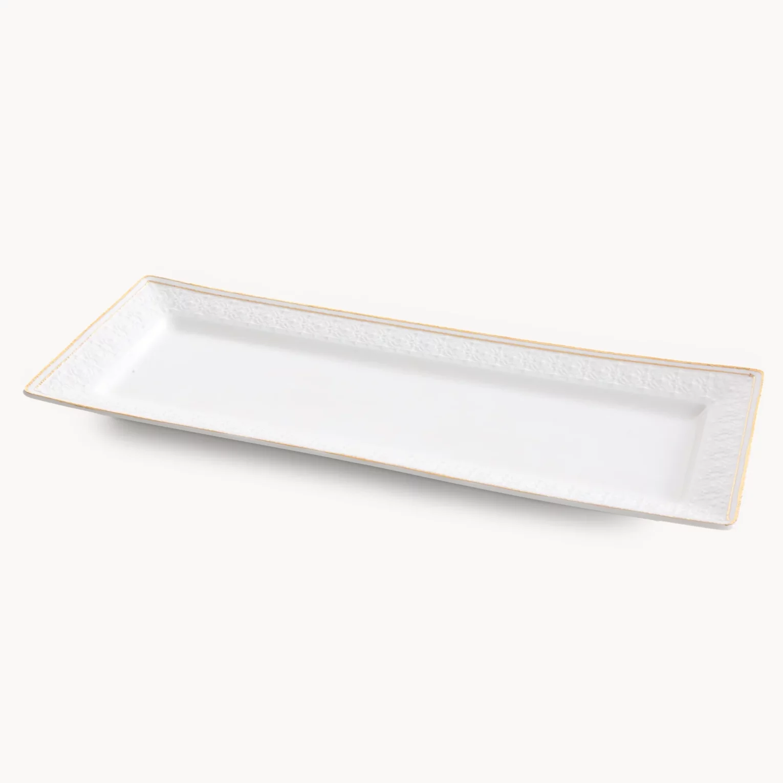 Patera ceramiczna dekoracyjna biało-złota subtelnym wytłaczanym wzorem 39x15x3 cm OLIVIA