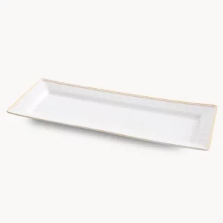 Patera ceramiczna dekoracyjna biało-złota subtelnym wytłaczanym wzorem 39x15x3 cm OLIVIA