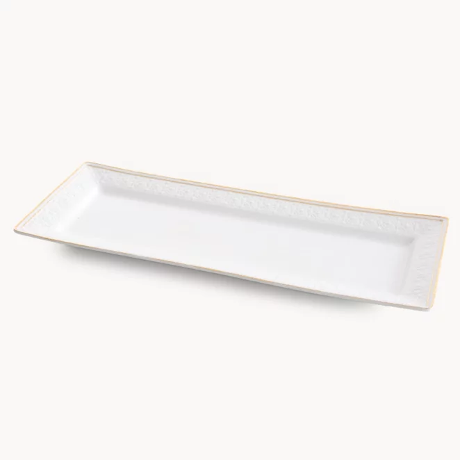 Patera ceramiczna dekoracyjna biało-złota subtelnym wytłaczanym wzorem 39x15x3 cm OLIVIA