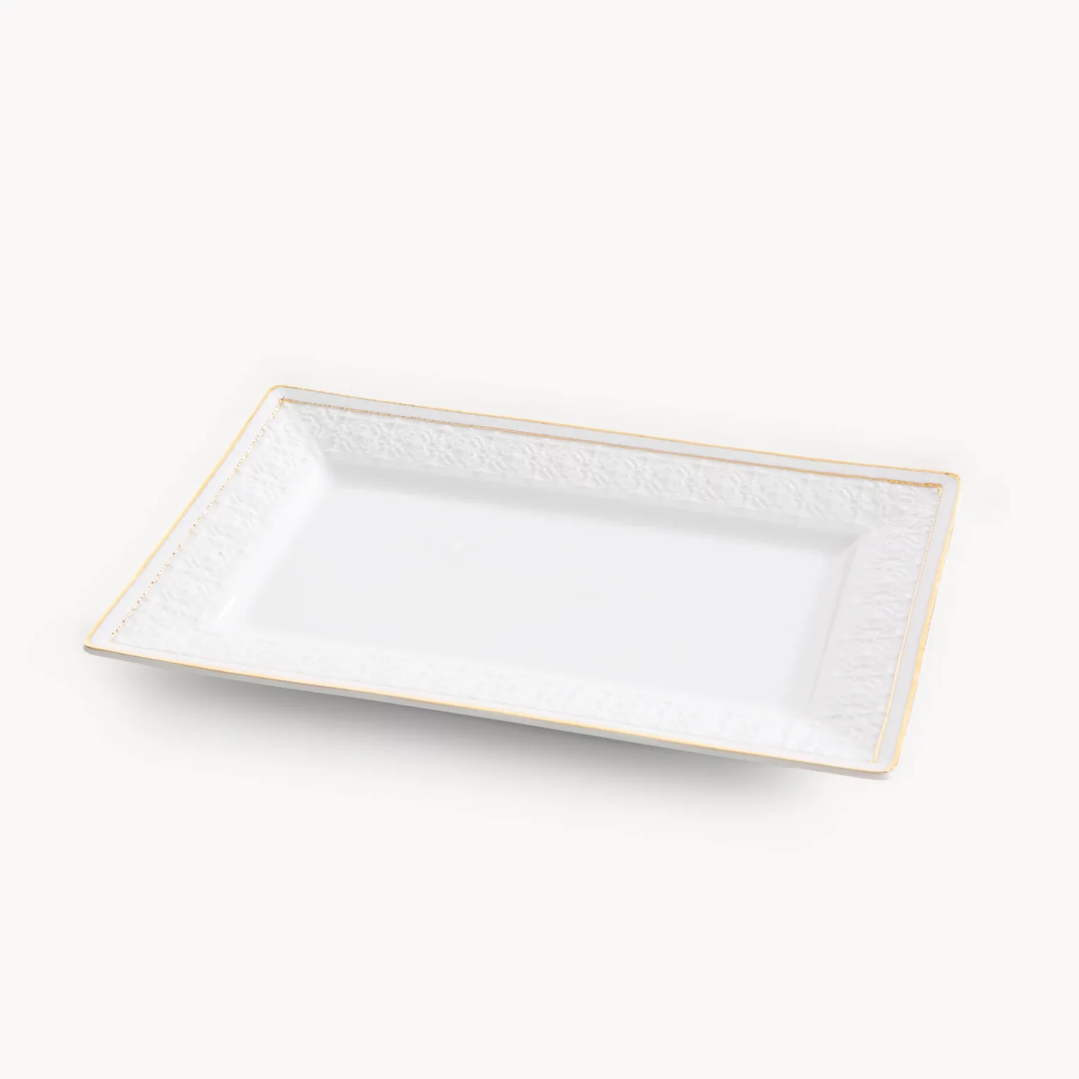 Patera ceramiczna dekoracyjna biało-złota  zdobiona subtelnym wytłaczanym wzorem 26x16x2 cm OLIVIA