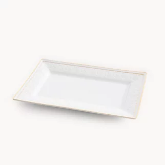 Patera ceramiczna dekoracyjna biało-złota  zdobiona subtelnym wytłaczanym wzorem 26x16x2 cm OLIVIA