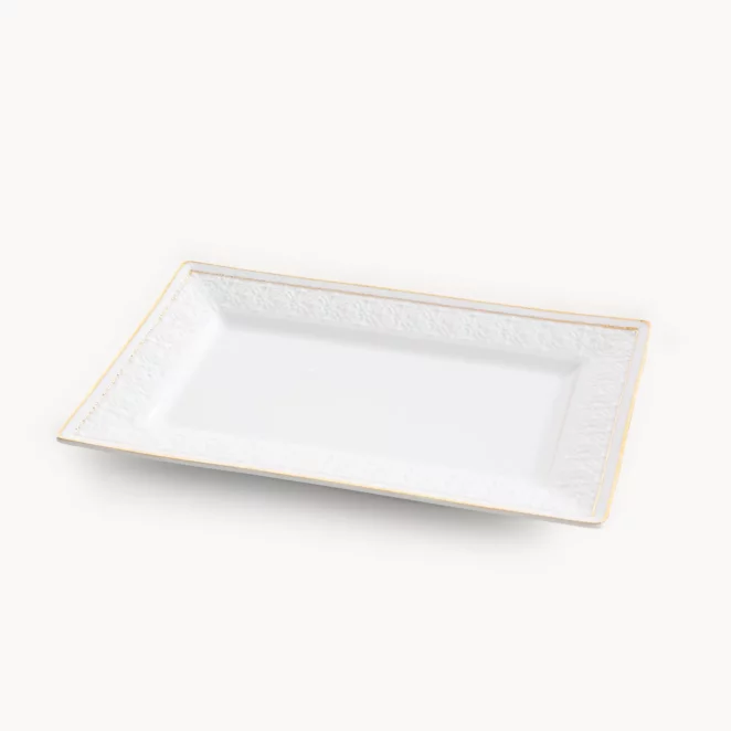 Patera ceramiczna dekoracyjna biało-złota  zdobiona subtelnym wytłaczanym wzorem 26x16x2 cm OLIVIA