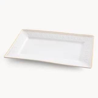Patera ceramiczna dekoracyjna biało-złota  zdobiona subtelnym wytłaczanym wzorem 31x19x2 cm OLIVIA