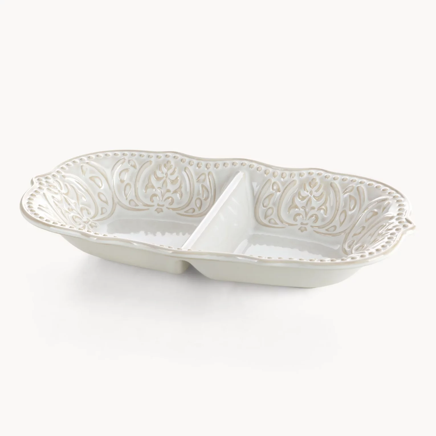 Patera ceramiczna dekoracyjna kremowa z ozdobnym wzorem 24x13x4 cm VENUS - kolekcja FOREST SUMMER