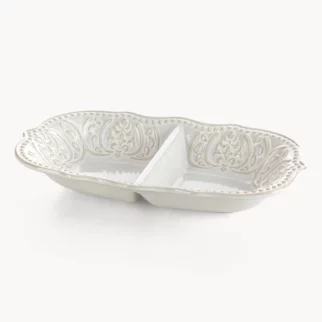 Patera ceramiczna dekoracyjna kremowa z ozdobnym wzorem 24x13x4 cm VENUS - kolekcja FOREST SUMMER