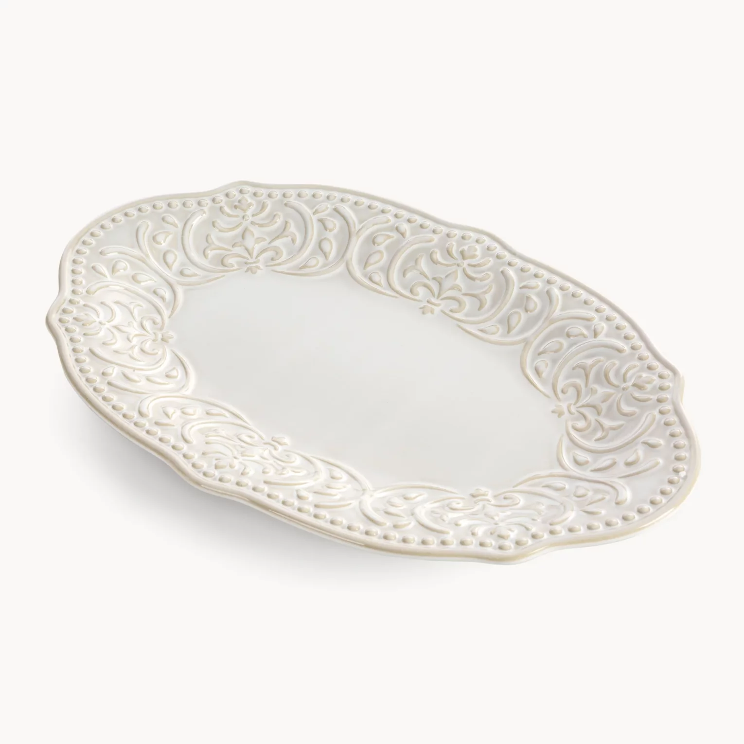 Patera ceramiczna dekoracyjna kremowa z ozdobnym wzorem 31x20x3 cm VENUS - kolekcja FOREST SUMMER