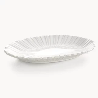 Patera ceramiczna dekoracyjna kremowa z przecieranym wzorem w stylu eko 31x20x3 cm  AVRIL