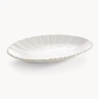 Patera ceramiczna dekoracyjna kremowa z przecieranym wzorem w stylu eko 36x23x4 cm  AVRIL