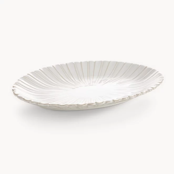 Patera ceramiczna dekoracyjna kremowa z przecieranym wzorem w stylu eko 36x23x4 cm AVRIL