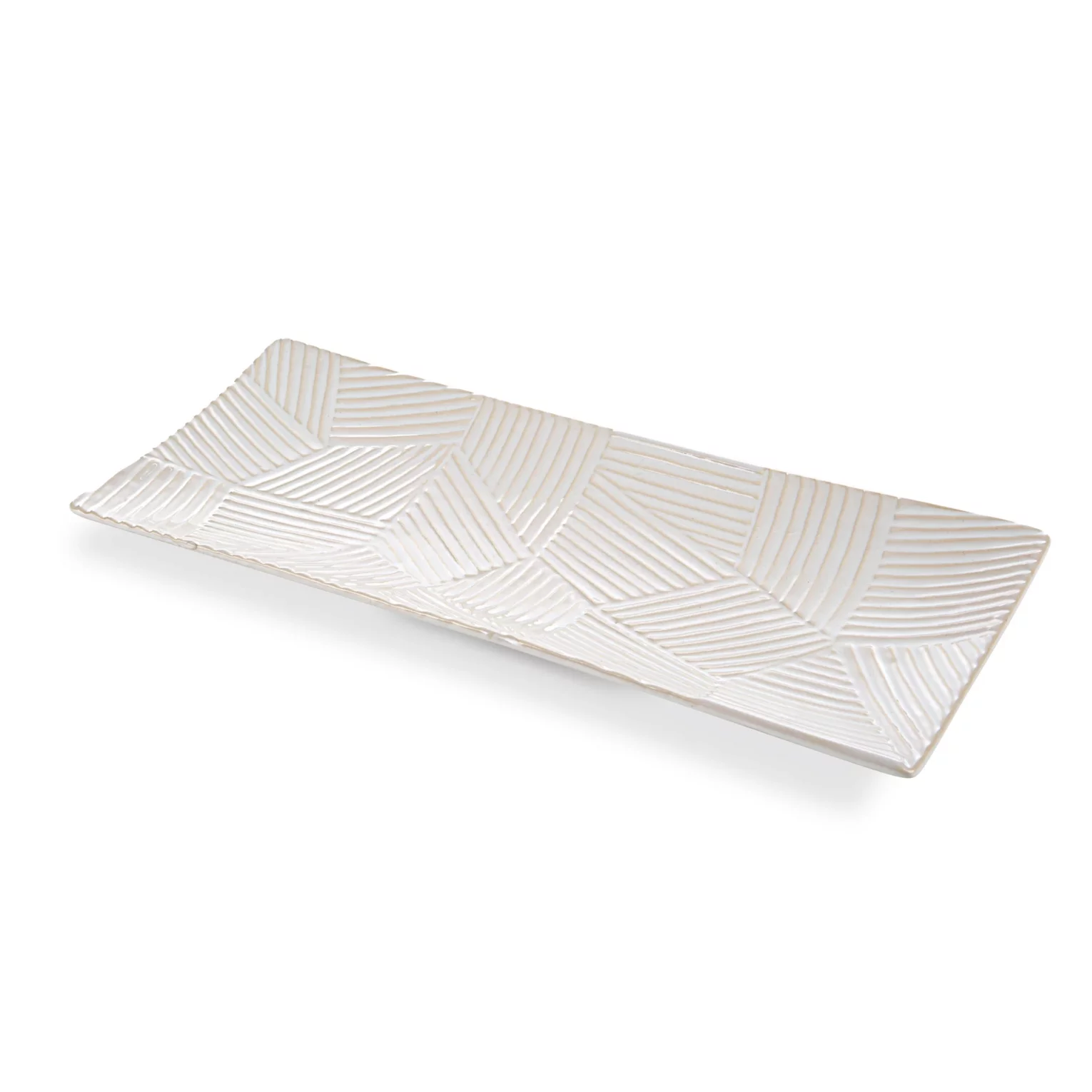 Patera ceramiczna dekoracyjna kremowa z wytłaczanym wzorem 39x18x3 cm ROMINA  - kolekcja SEA SUMMER