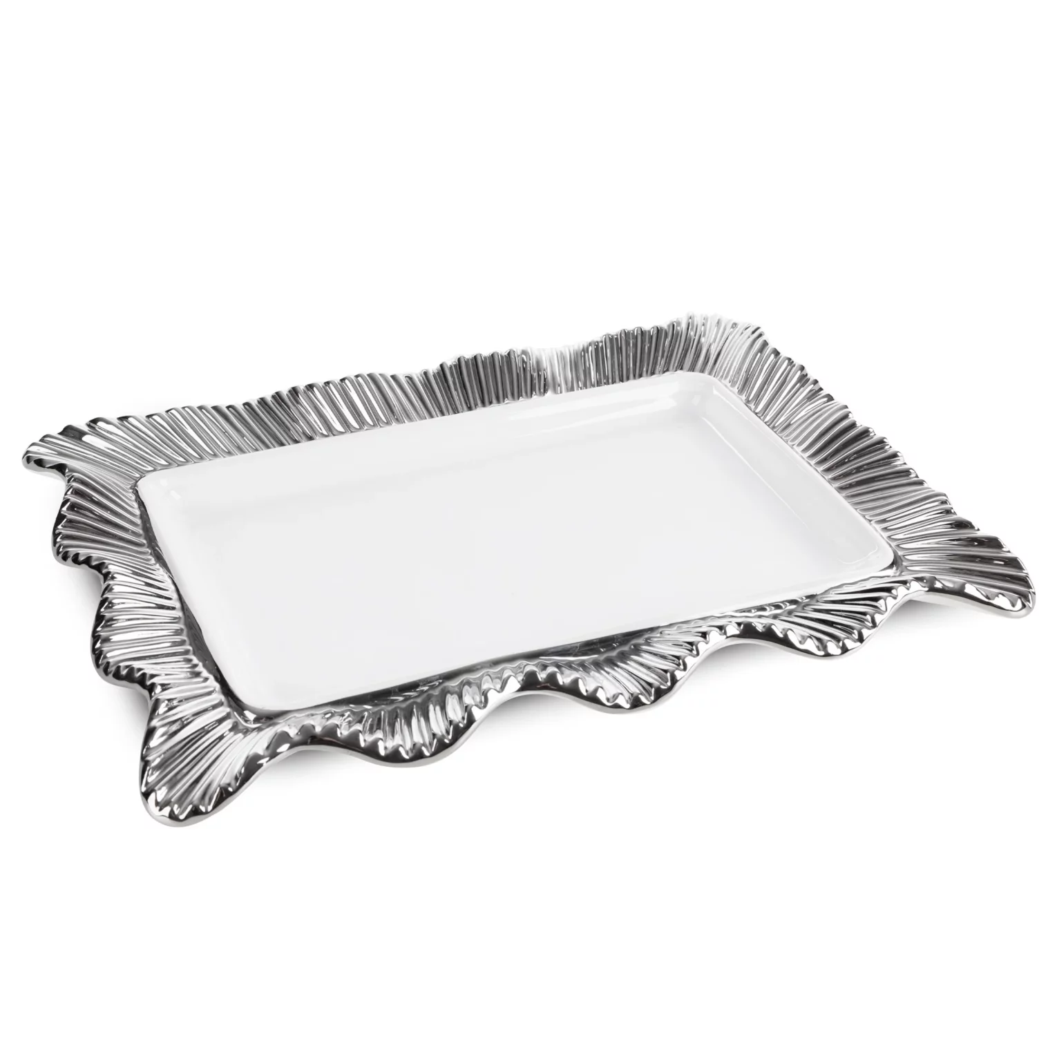 Patera ceramiczna dekoracyjna kremowa ze srebrnymi akcentami 36x25x4 cm