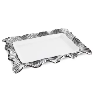 Patera ceramiczna dekoracyjna kremowa ze srebrnymi akcentami 36x25x4 cm