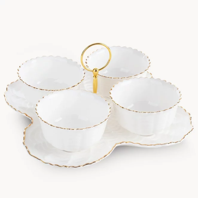 Patera ceramiczna dekoracyjna kremowo-złota 4 szt. miseczek 24x24x7 cm GAIA