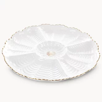 Patera ceramiczna dekoracyjna kremowo-złota z wypukłym wzorem i złotymi akcentami średnica 28x3 cm GAIA
