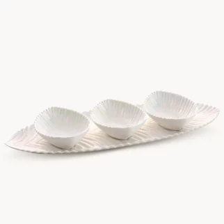 Patera ceramiczna dekoracyjna perłowa z trzema miseczkami w komplecie 17x48x6,5 cm NELA