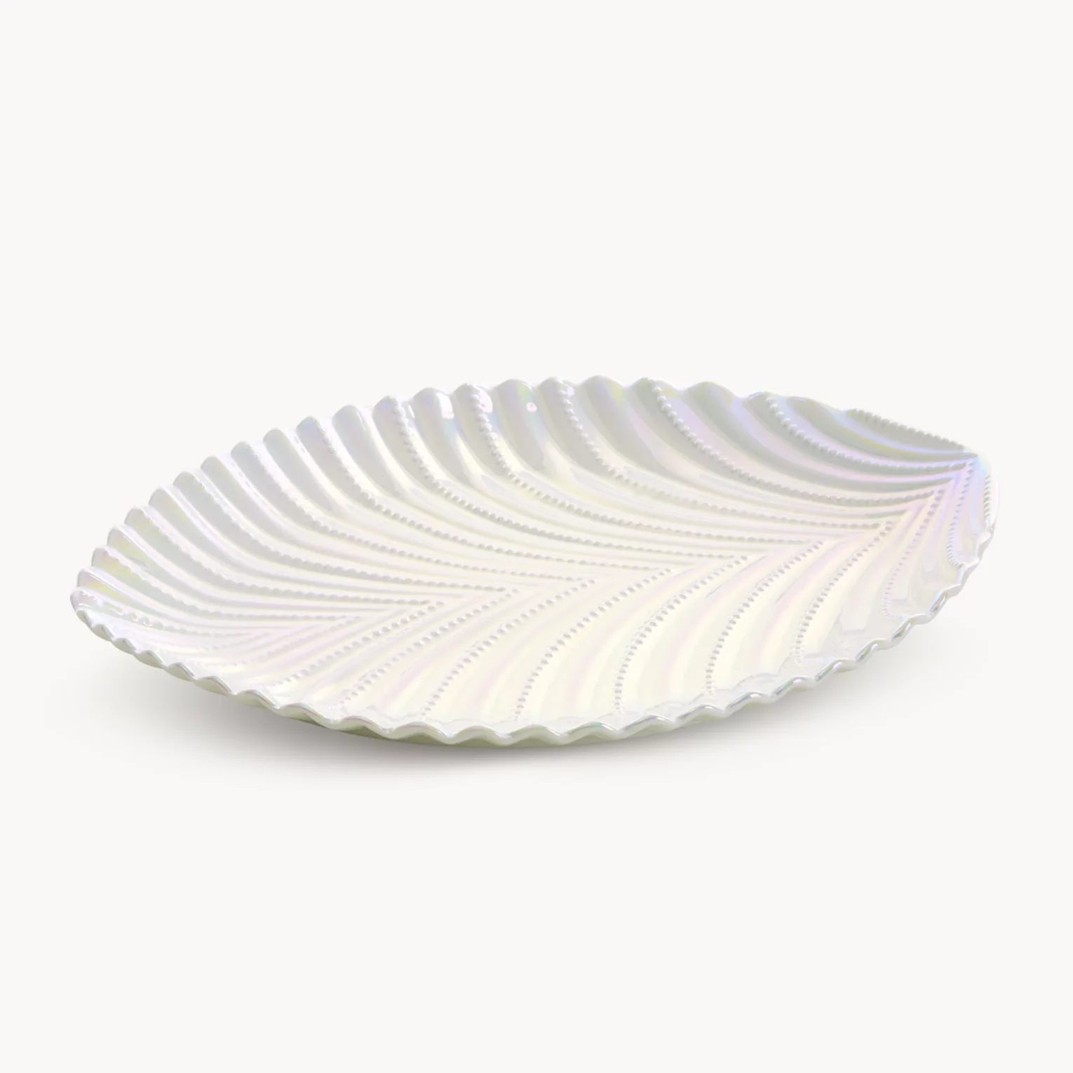Patera ceramiczna  dekoracyjna perłowa z wytłaczanym wzorem 28x22x3 cm NELA