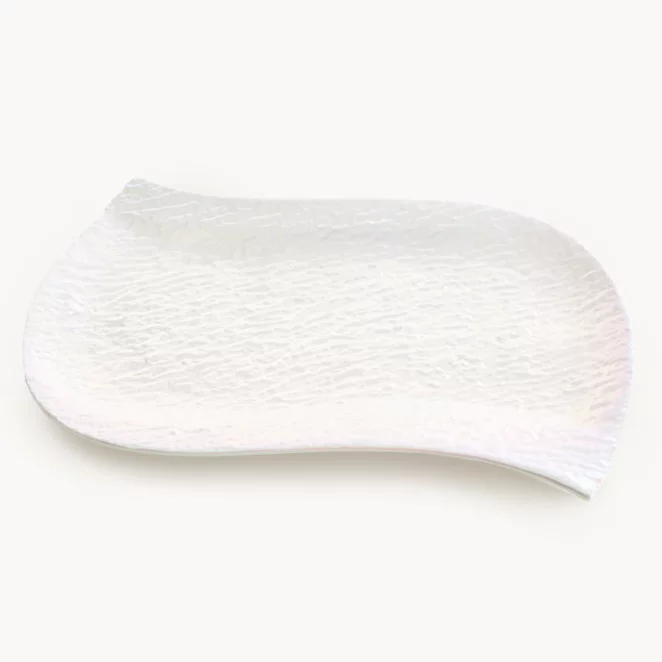 Patera ceramiczna dekoracyjna perłowa zdobiona wypukłym wzorem 31x21x2 cm NINA