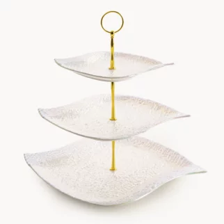 Patera ceramiczna dekoracyjna trzypoziomowa perłowa z wypukłym wzorem 27x28x30 cm NINA
