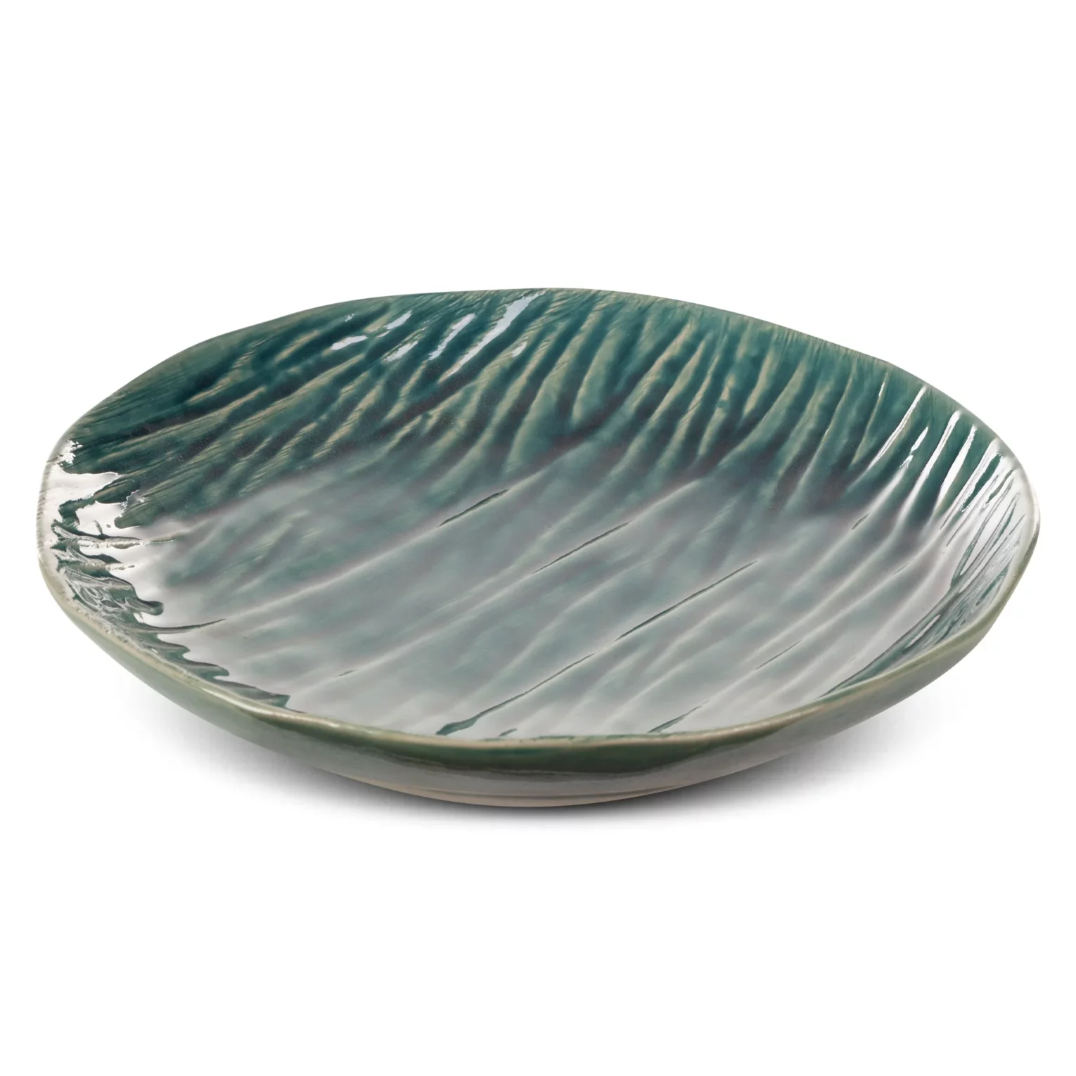 Patera ceramiczna dekoracyjna zielono-beżowa w stylu boho w prążki średnica 25x5 cm REA