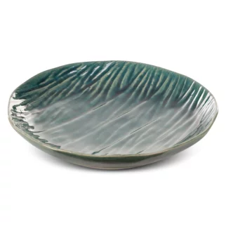 Patera ceramiczna dekoracyjna zielono-beżowa w stylu boho w prążki średnica 25x5 cm REA
