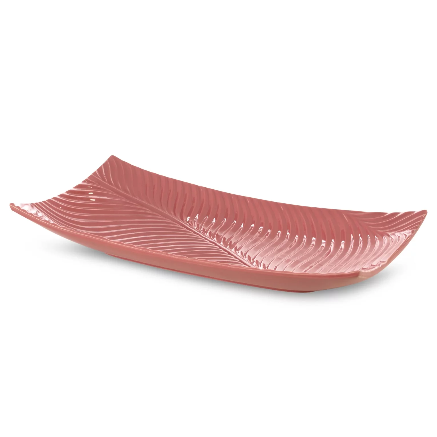 Patera ceramiczna dekoracyjna różowa z wytłaczanym wzorem prostokątna 45x25x8 cm SENA