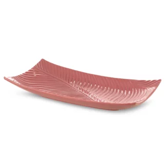 Patera ceramiczna dekoracyjna różowa z wytłaczanym wzorem prostokątna 45x25x8 cm SENA